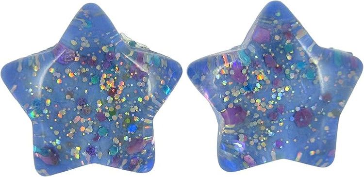 Summerfield Collection Periwinkle Purple Blue Star Glitter Glass Stud Earrings 10mm Hand-painted