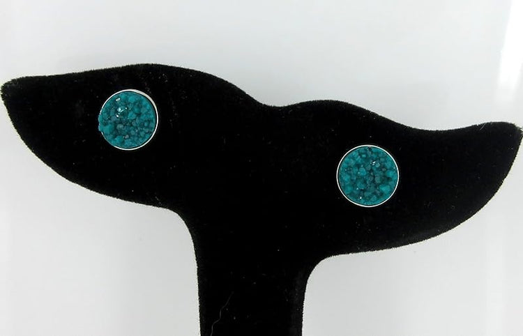 Summerfield Collection Silver-tone Faux Druzy Stone Stud Earrings 10mm (Teal Blue/Green)