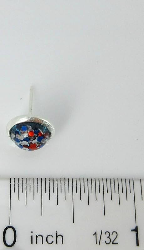 Summerfield Collection Silver-tone Patriotic Glitter Resin Stud Earrings Red Blue USA (8mm)