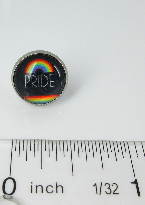 Summerfield Collection Stainless Steel Rainbow Pride Print Glass Stud Earrings 12mm Black