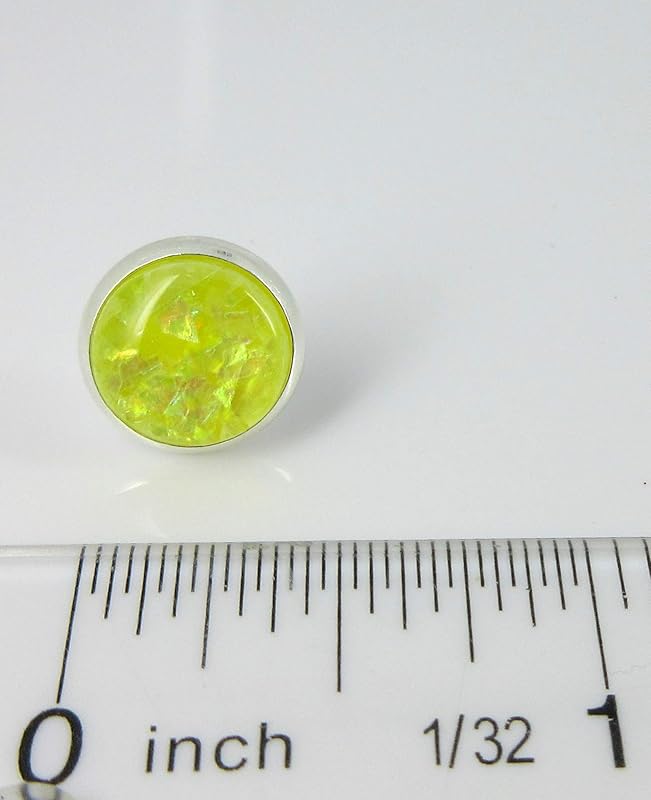 Summerfield Collection Shiny Silver-tone Opalescent Leaf Resin Stud Earrings 10mm (Yellow)