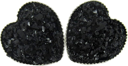 Summerfield Collection Silver-tone Heart Faux Druzy Stone Stud Earrings 12mm (Black)