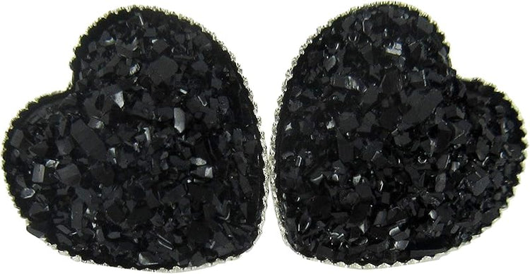 Summerfield Collection Silver-tone Heart Faux Druzy Stone Stud Earrings 12mm (Black)
