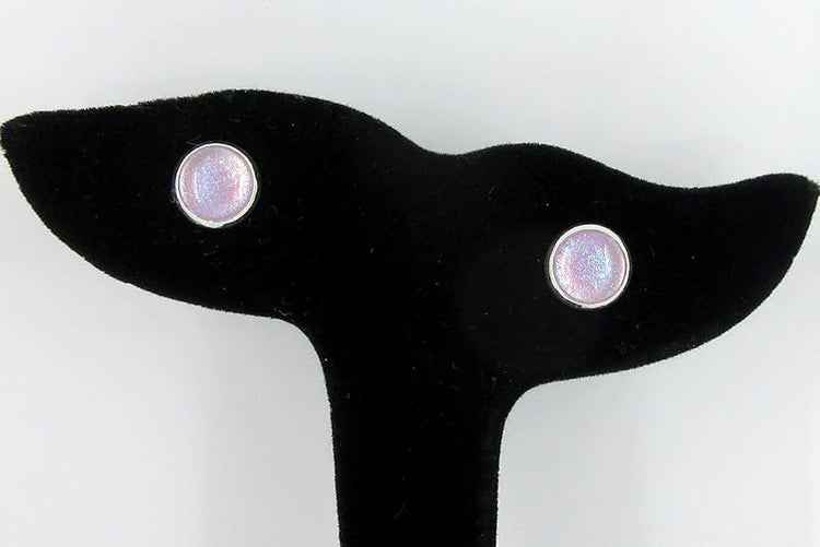 Summerfield Collection Silver-tone Light Purple Glitter Glass Stud Earrings Hand-painted 8mm