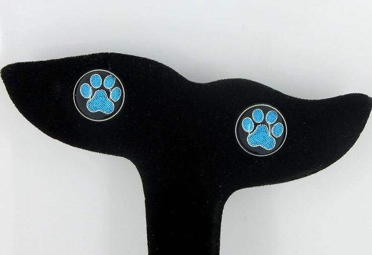 Summerfield Collection Stainless Steel Paw Print Glass Stud Earrings 12mm (Aqua)