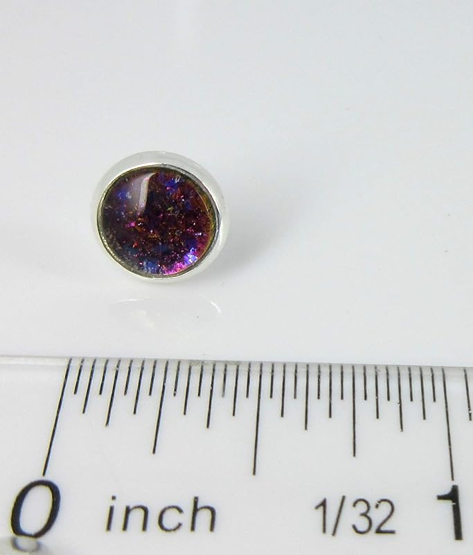 Summerfield Collection Silver-tone Bronze Blue Purple Glitter Glass Stud Earrings Hand-painted 8mm