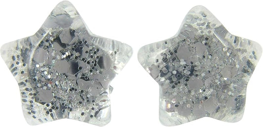 Summerfield Collection Silver Colored Star Glitter Glass Galaxy Stud Earrings 10mm Hand-painted
