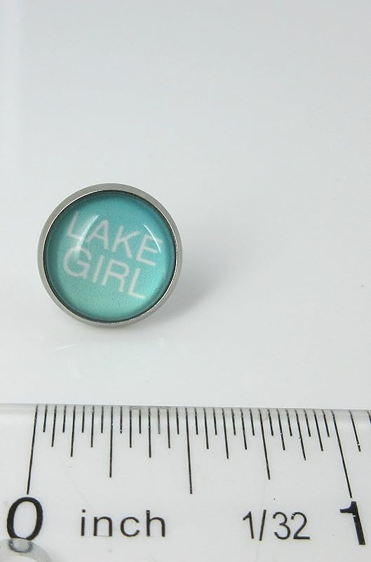 Stainless Steel Florida Girl Print Glass Stud Earrings 12mm (Lake Girl)