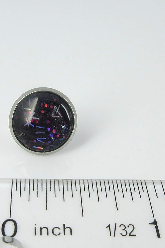 Summerfield Collection Stainless Steel Navy Blue and Pink Glitter Glass Stud Earrings Hand-painted 12mm