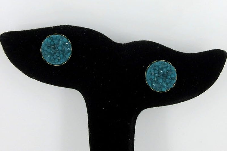 Summerfield Collection Antiqued Gold-tone Faux Druzy Stone Stud Earrings 12mm (Deep Teal Blue/Green)