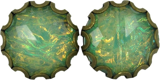 Summerfield Collection Antiqued Gold-tone Green AB Resin Opalescent Flake Stud Earrings 10mm