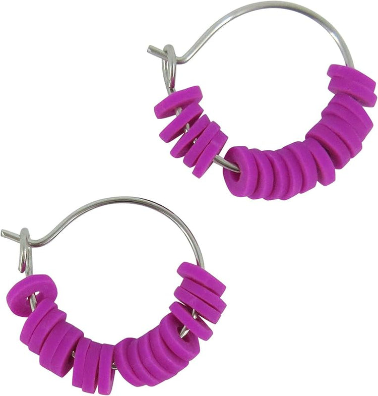 Summerfield Collection 15mm Stainless Steel Polymer Clay Katsuki Bead Hoop Earrings (Neon Purple)