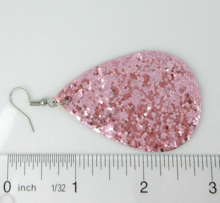 Summerfield Collection Silver-tone Glitter Faux Leather Large Teardrop Dangle Earrings (Light Pink)