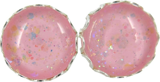 Summerfield Collection Stainless Steel Light Pink Iridescent Glitter Glass Stud Earrings Hand-painted 12mm