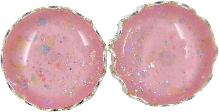 Summerfield Collection Stainless Steel Light Pink Iridescent Glitter Glass Stud Earrings Hand-painted 12mm