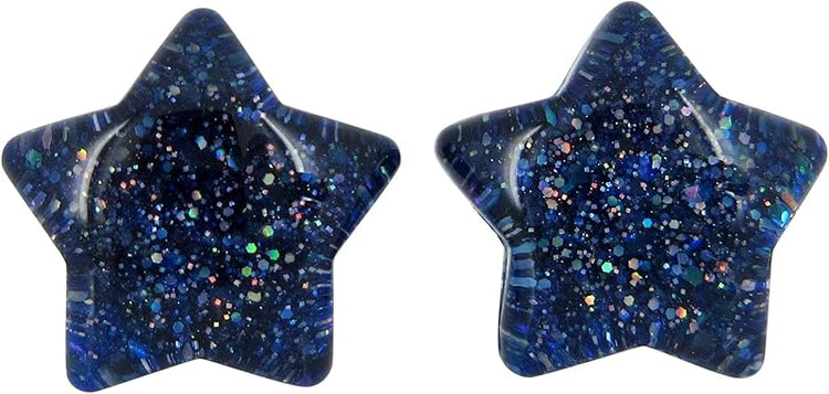 Summerfield Collection Dark Royal Blue Star Shaped Glitter Glass Galaxy Stud Earrings 10mm Hand-painted
