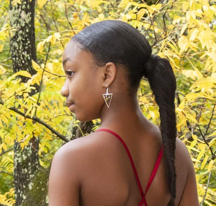 Summerfield Collection Antiqued Silver-tone Black and Color-shifting Red Glitter Glass Dangle Earrings Hand-painted