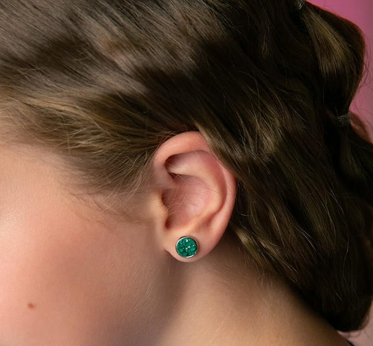Summerfield Collection Duo Silver-tone Faux Druzy Stone Stud Earrings 8mm Set (Gray/Green)