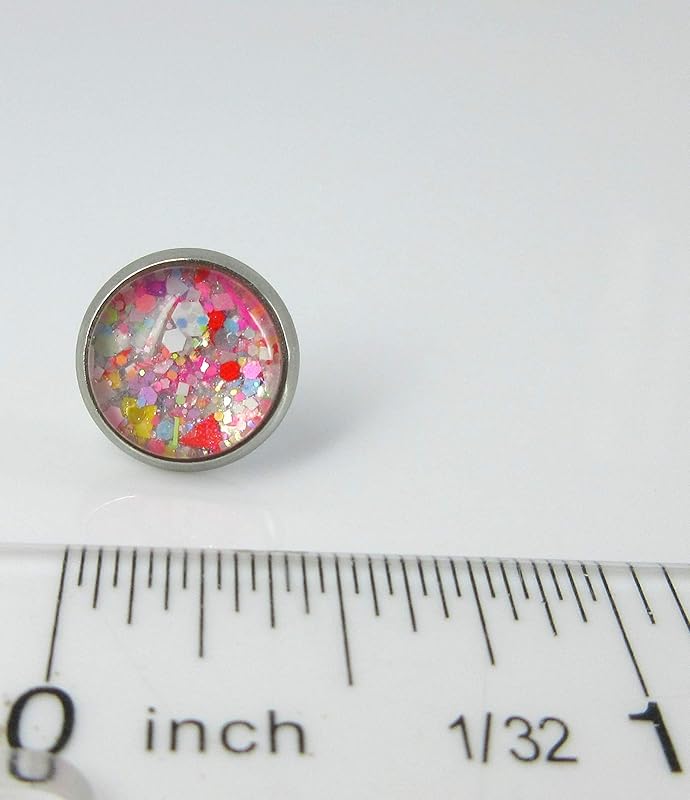 Summerfield Collection Stainless Steel Happy Confetti Glitter Glass Stud Earrings Hand-painted 10mm