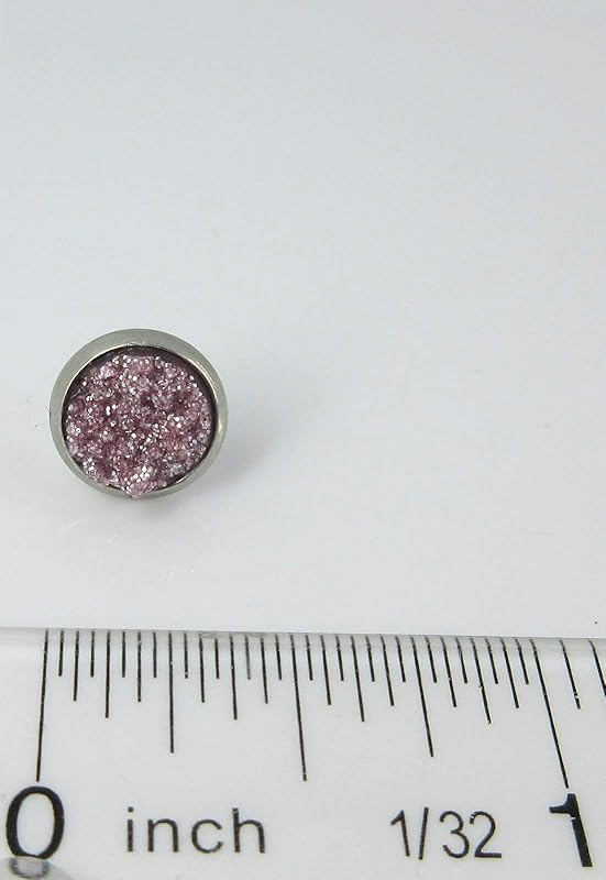 Summerfield Collection Stainless Steel Glitter Faux Druzy Stone Stud Earrings 8mm (Light Lilac)