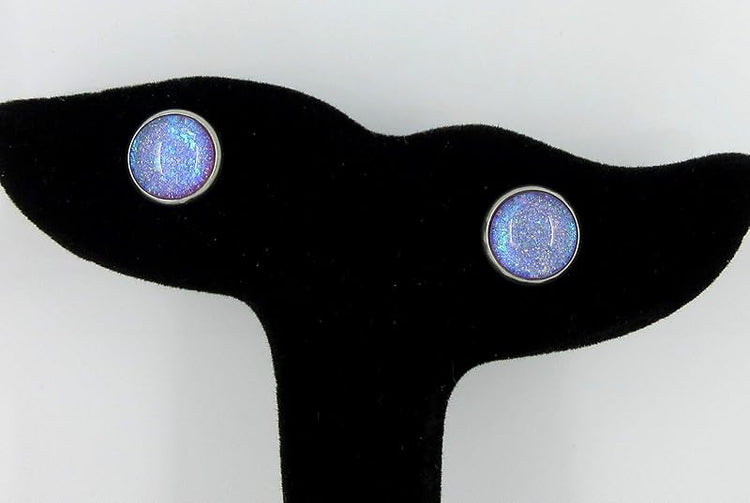 Summerfield Collection Stainless Steel Blue Purple Glitter Glass Stud Earrings Hand-painted 10mm