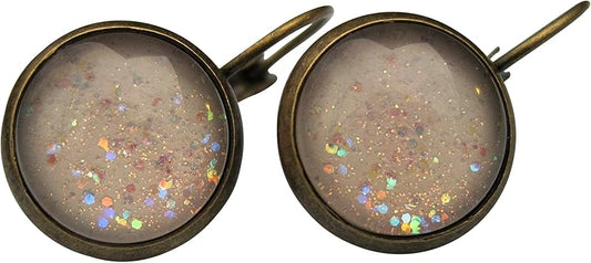Summerfield Collection Antiqued Gold-tone Winter White Glitter Glass Lever-back Drop Galaxy Earrings Hand-painted