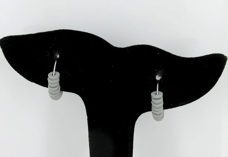 Summerfield Collection 15mm Stainless Steel Polymer Clay Katsuki Bead Hoop Earrings (Light Gray)