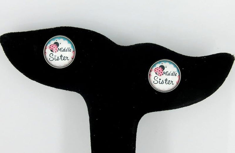 Summerfield Collection Stainless Steel Sister Print Glass Stud Earrings 12mm (Middle Sister)