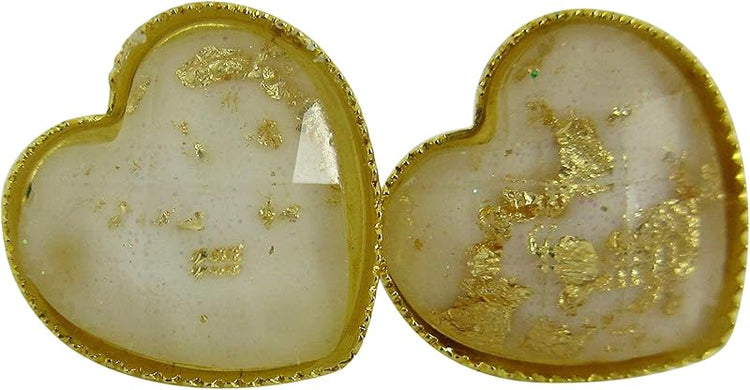 Summerfield Collection Gold-tone Heart Shaped Faceted Resin Leaf Foil Stud Earrings 12mm (White)