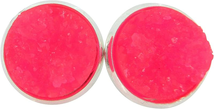 Summerfield Collection Silver-tone Faux Druzy Stone Stud Earrings 12mm (Neon Pink)