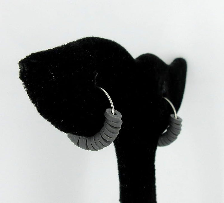 Summerfield Collection 15mm Stainless Steel Polymer Clay Katsuki Bead Hoop Earrings (Charcoal Gray)