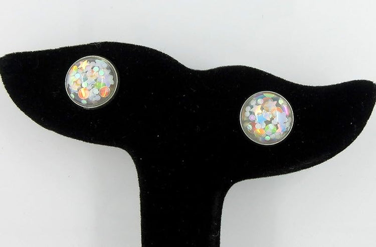 Summerfield Collection Stainless Steel Glitter Resin Globe Stud Earrings 12mm (White)