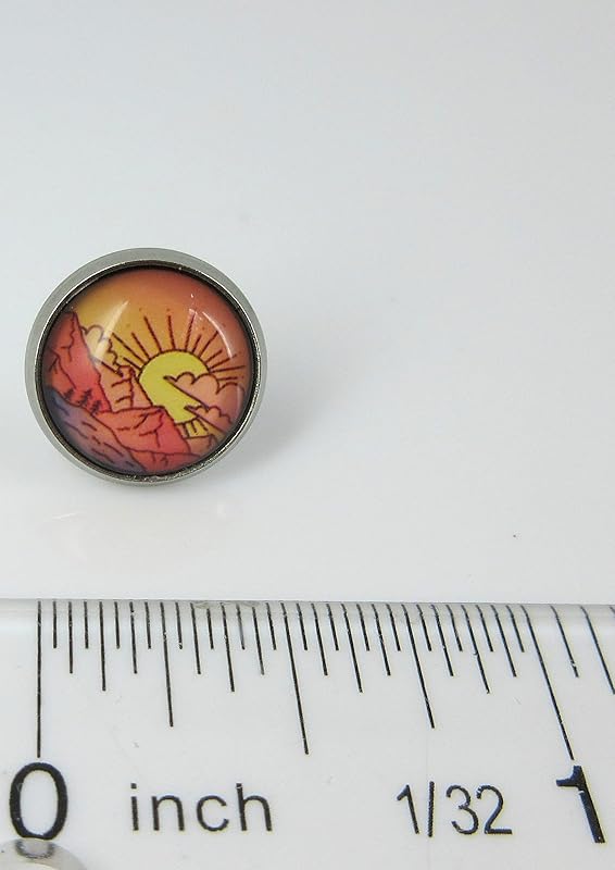 Summerfield Collection Stainless Steel Vintage Sunrise Print Glass Stud Earrings 12mm