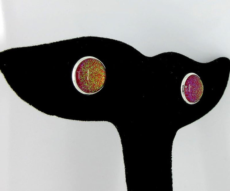 Summerfield Collection Silver-tone Red and Green Glitter Glass Stud Earrings Hand-painted (10mm)