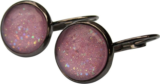 Summerfield Collection Hematite-Tone Lilac Purple Glitter Glass Lever-back Drop Galaxy Earrings Hand-painted