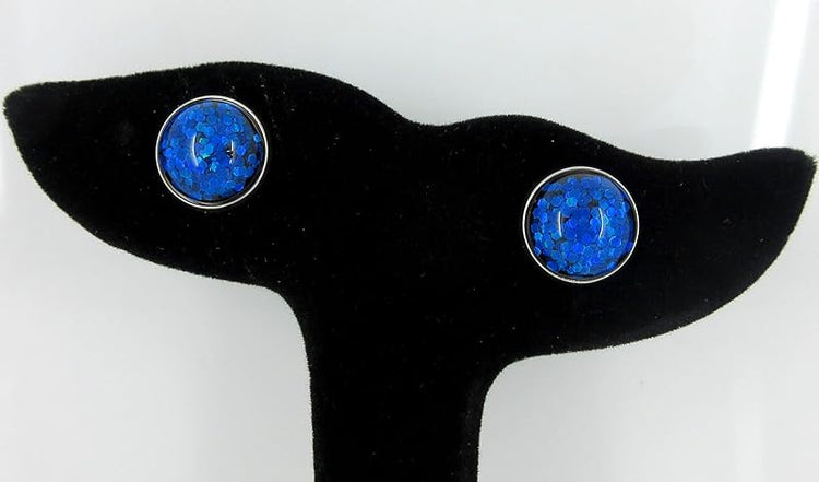Summerfield Collection Stainless Steel Royal Blue Glitter Resin Stud Earrings (12mm)
