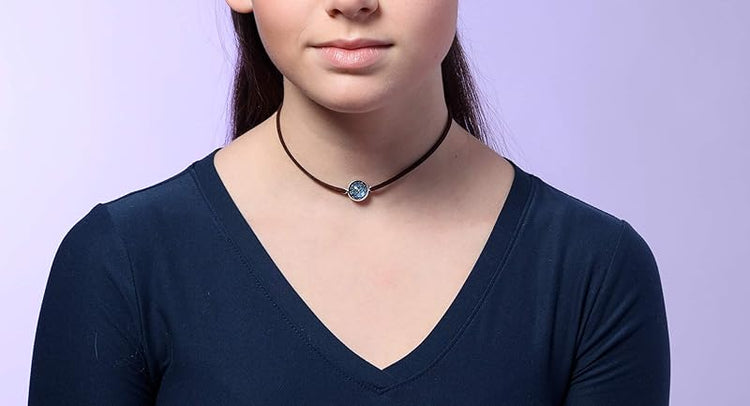 Summerfield Collection Silver-tone Starry Night Glitter Glass Pendant Choker Necklace Faux Brown Suede Cord