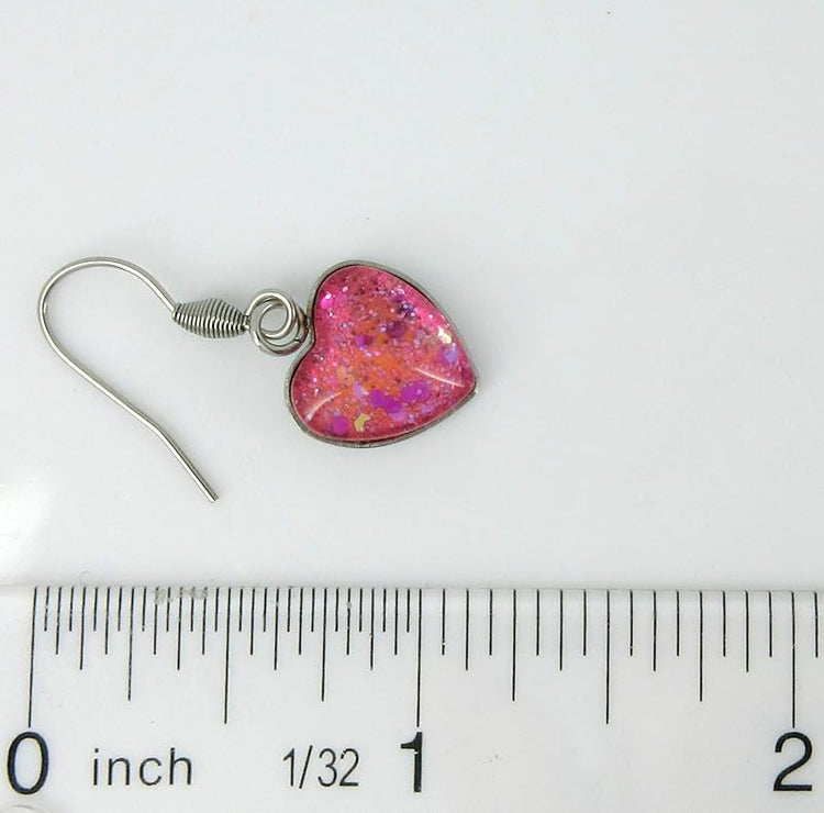Summerfield Collection Hot Pink Hand-painted Glass Heart Choker Necklace Faux Black Suede Cord Dangle Earrings Set