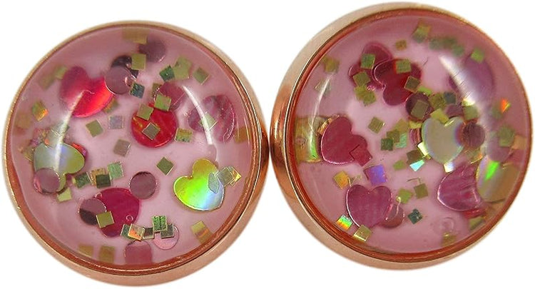 Summerfield Collection Rose Gold-tone Heart and Square Glitter Glass Stud Earrings Hand-painted 12mm