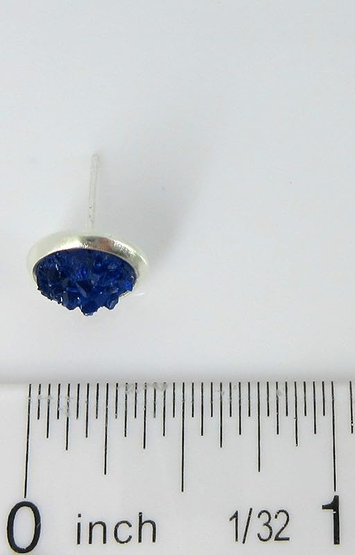 Summerfield Collection Silver-tone Faux Druzy Stone Stud Earrings 8mm (Royal Blue)