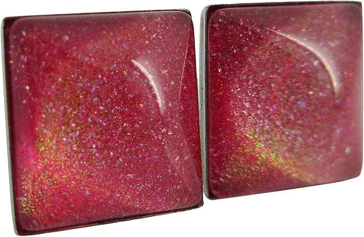 Summerfield Collection Stainless Steel Coral Glitter Glass Stud Earrings Hand-painted Square 10mm