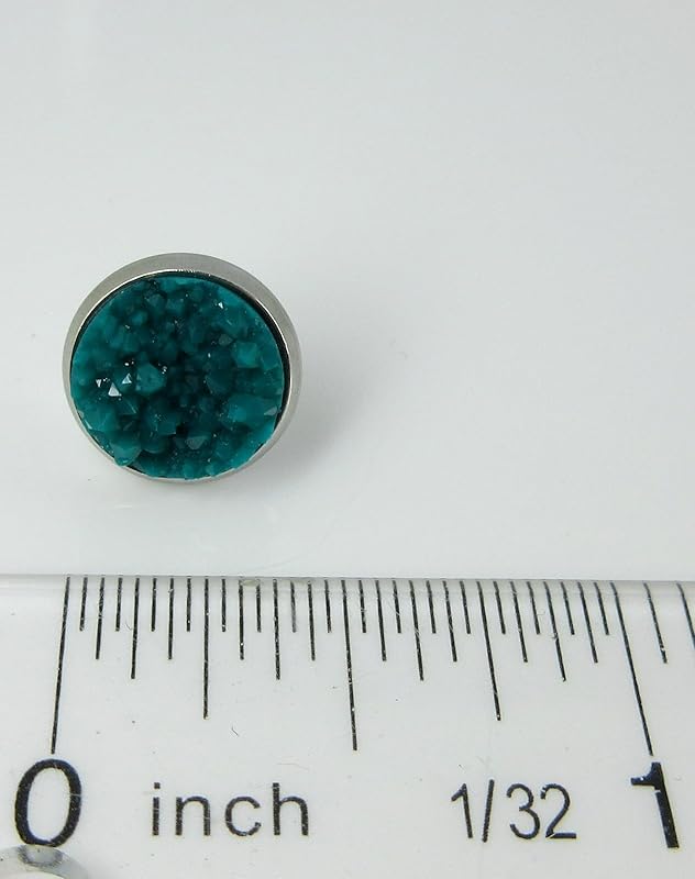 Summerfield Collection Silver-tone Faux Druzy Stone Stud Earrings 10mm (Teal Blue/Green)