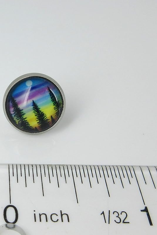 Summerfield Collection Stainless Steel Forest Rainbow Sunset Print Glass Stud Earrings 12mm