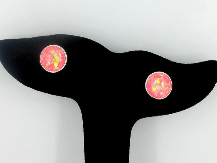 Summerfield Collection Shiny Silver-tone Opalescent Leaf Resin Stud Earrings 10mm (Cotton Candy Pink)