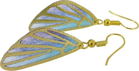 Summerfield Collection Gold Tone Butterfly Wing Fabric Dangle Earrings (Purple and Blue)