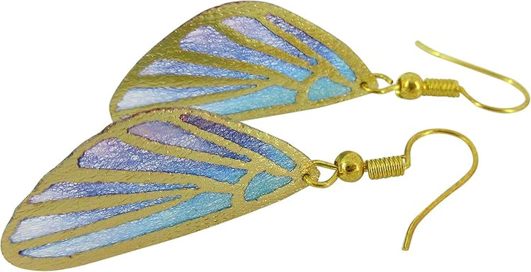 Summerfield Collection Gold Tone Butterfly Wing Fabric Dangle Earrings (Purple and Blue)