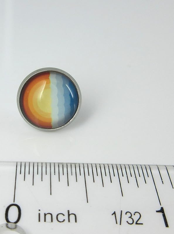 Summerfield Collection Stainless Steel Vintage Sunset Horizon and Ocean Waves Print Glass Stud Earrings 12mm