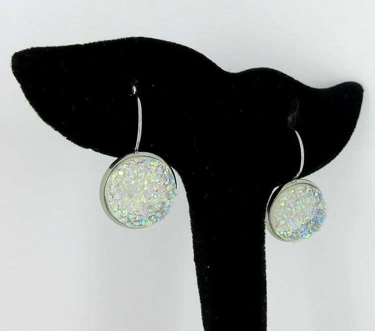 Summerfield Collection Stainless Steel Faux Druzy Stone Lever-back Drop Earrings 14mm (Clear AB)
