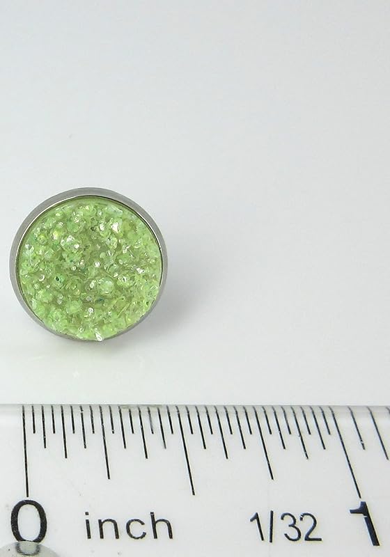 Summerfield Collection Stainless Steel Neon Yellow Green Faux Druzy Glitter Stone Stud Earrings Lime Translucent