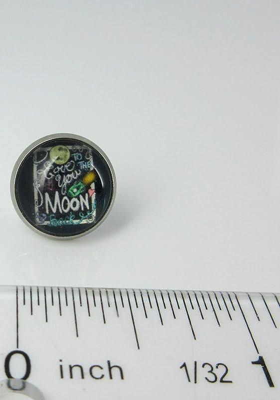 Summerfield Collection Stainless Steel I Love You to the Moon and Back Print Glass Stud Earrings 12mm (Chalk Board)